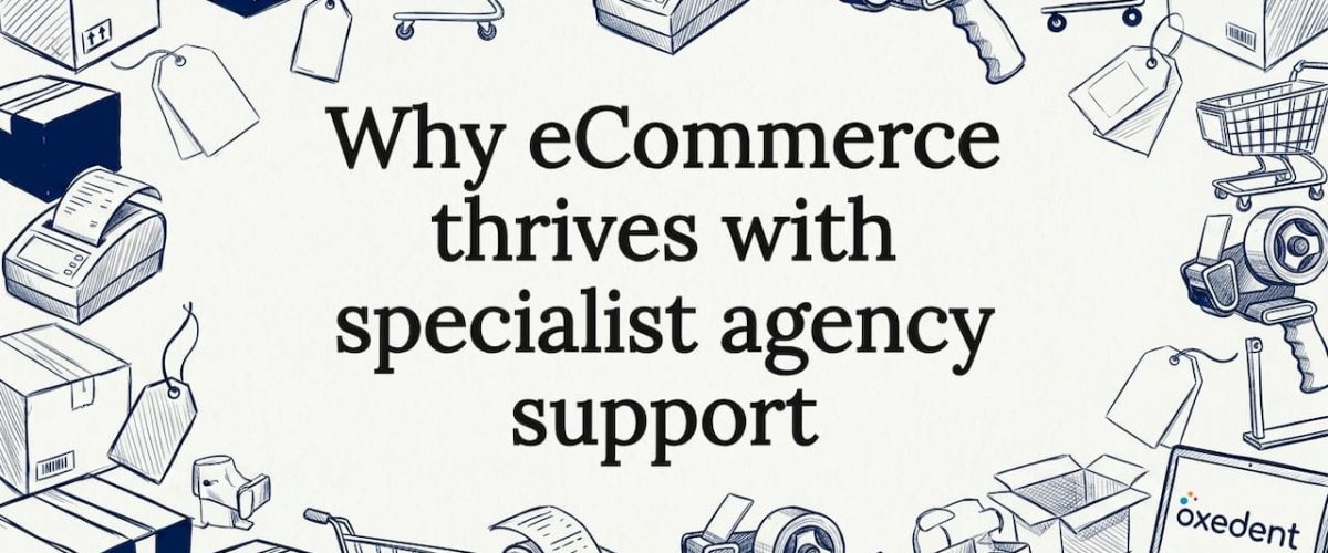 Hand-drawn eCommerce props framing article title card
