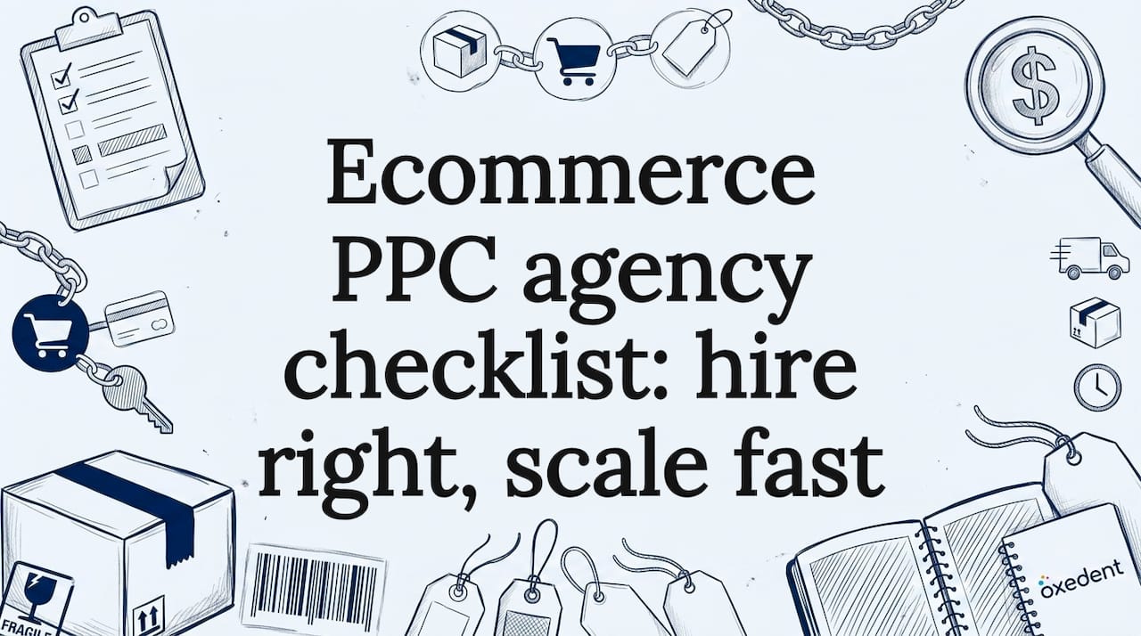 Hand-drawn ecommerce props framing blog title area