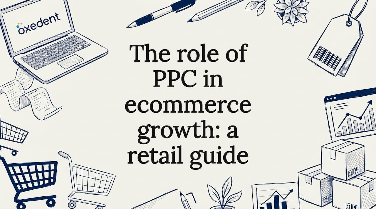Decorative ecommerce PPC retail title card illustration
