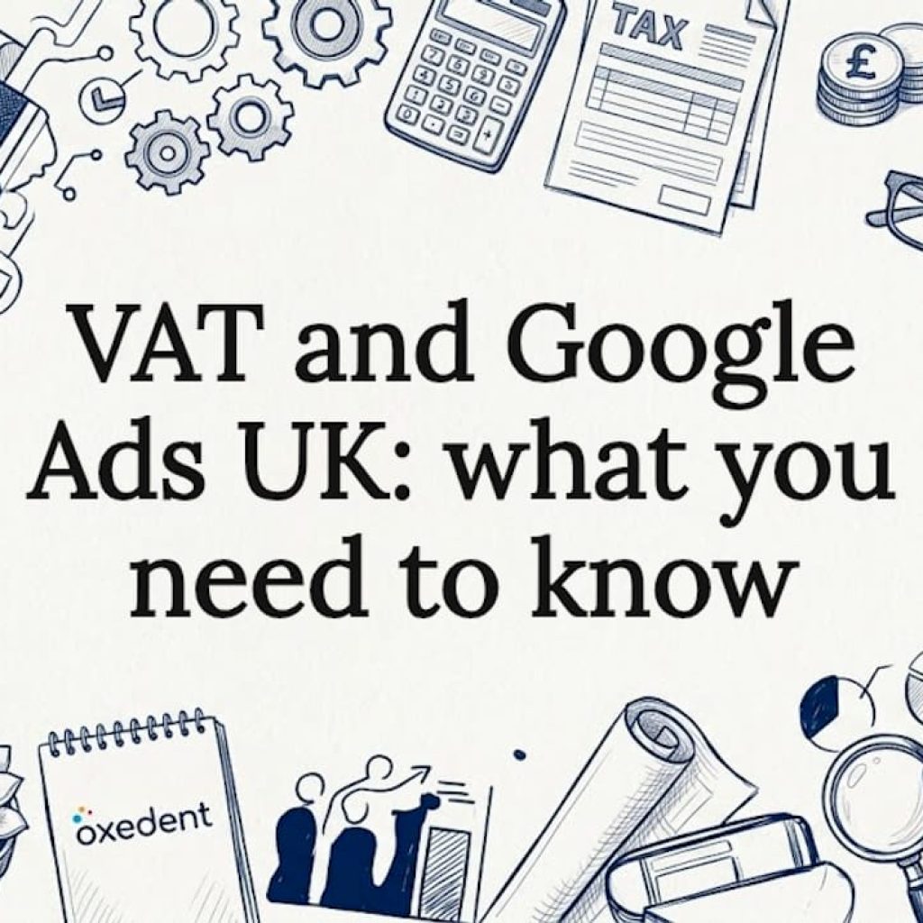 Hand-sketched blog title card with UK tax and ad icons