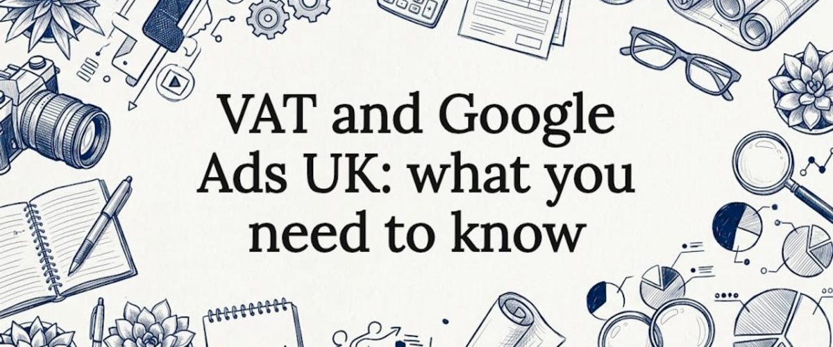 Hand-sketched blog title card with UK tax and ad icons