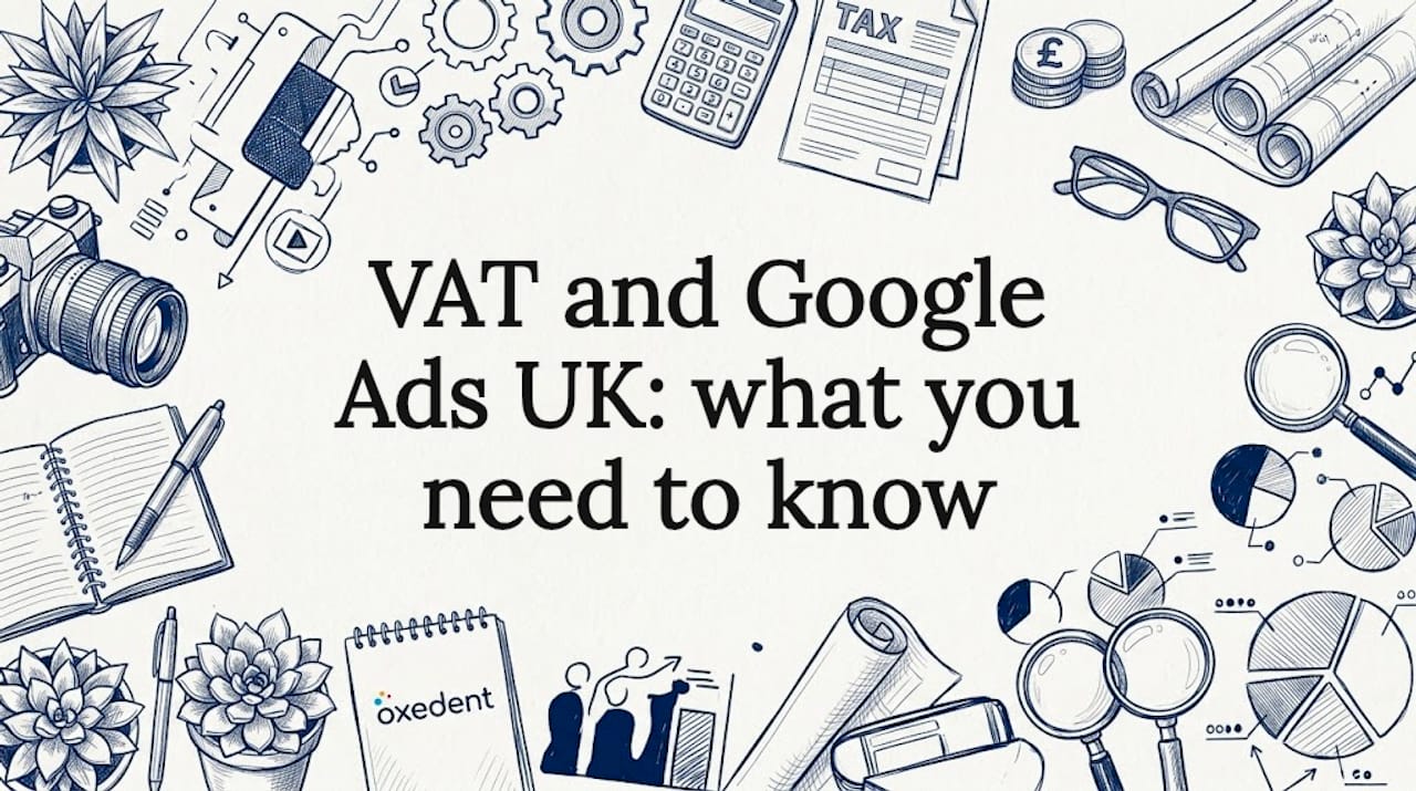 Hand-sketched blog title card with UK tax and ad icons
