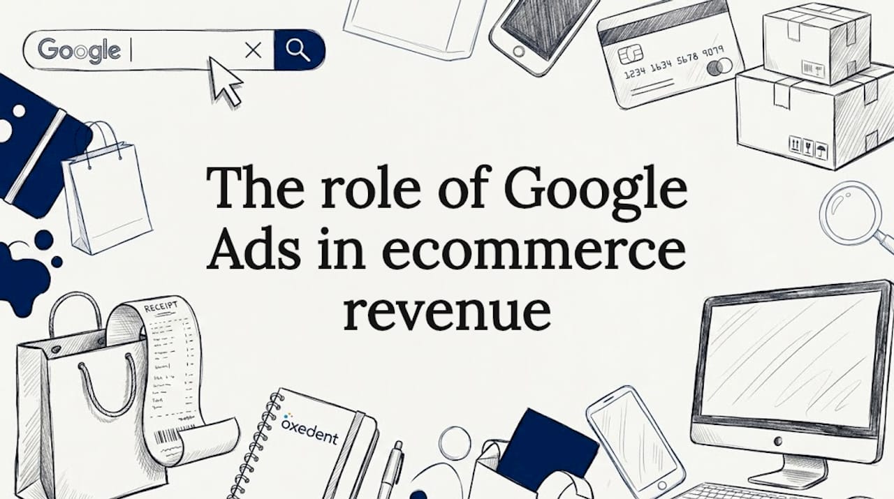 Decorative eCommerce Google Ads-themed title card illustration