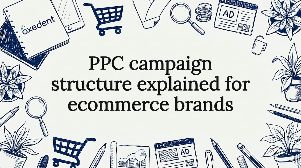Hand-drawn ecommerce PPC campaign decorative title card