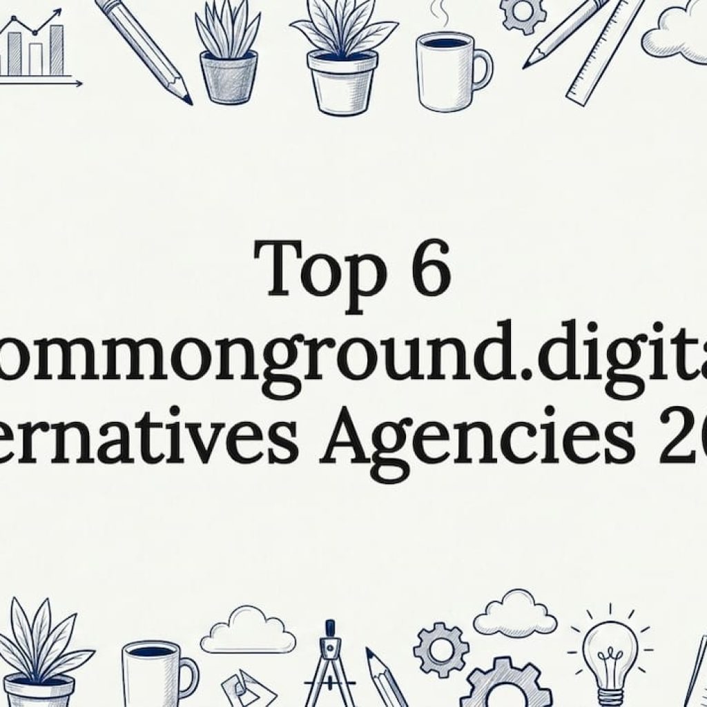 Decorative illustrated title card with digital marketing elements