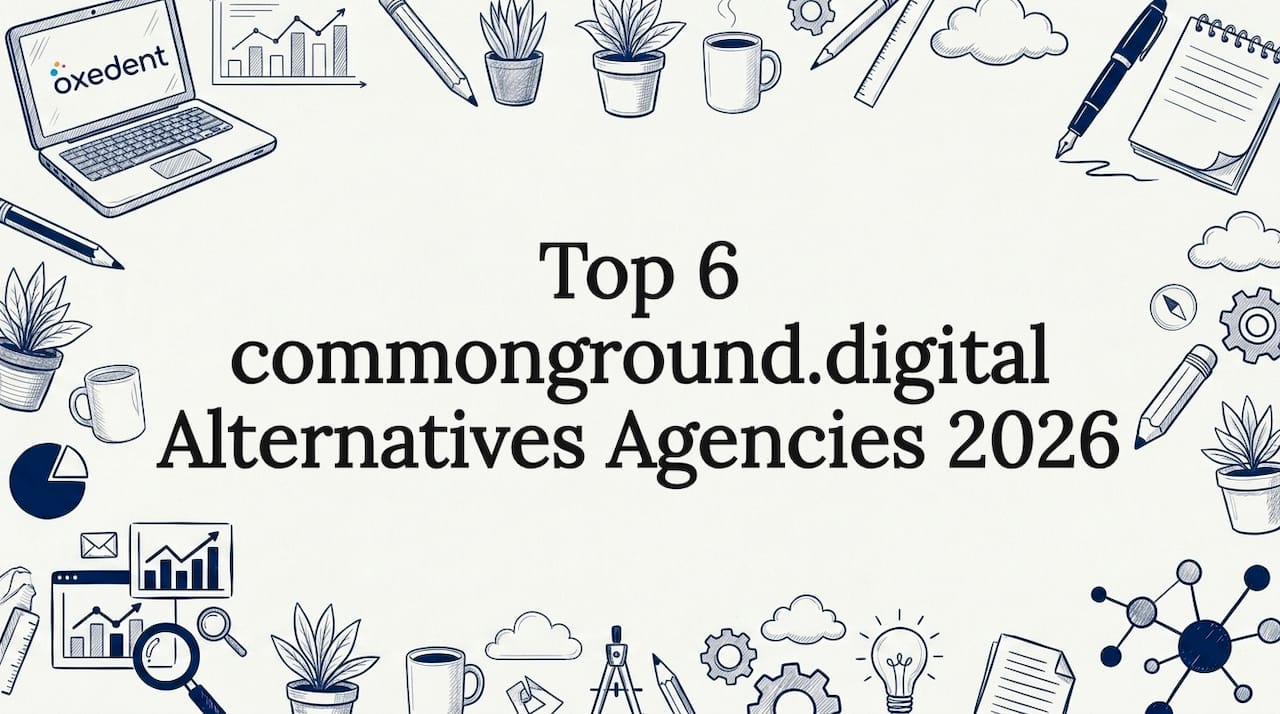 Decorative illustrated title card with digital marketing elements