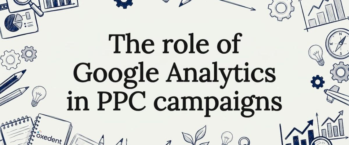 Decorative title card illustration with marketing and analytics icons