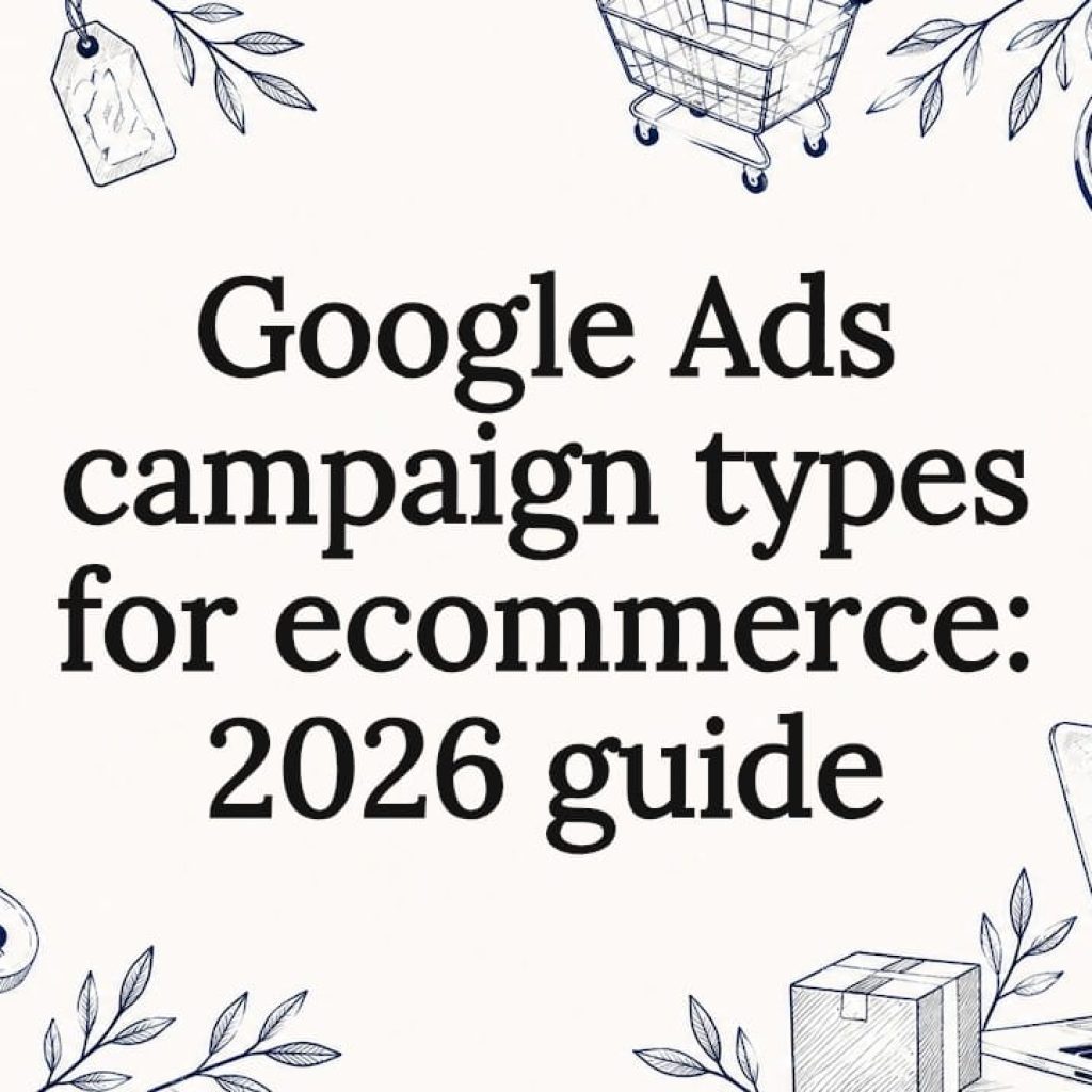 Decorative illustrated title card for ecommerce Google Ads guide