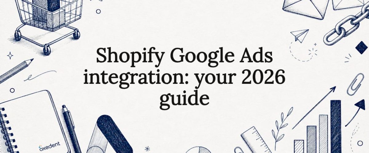 Decorative title card illustration for Shopify Google Ads integration