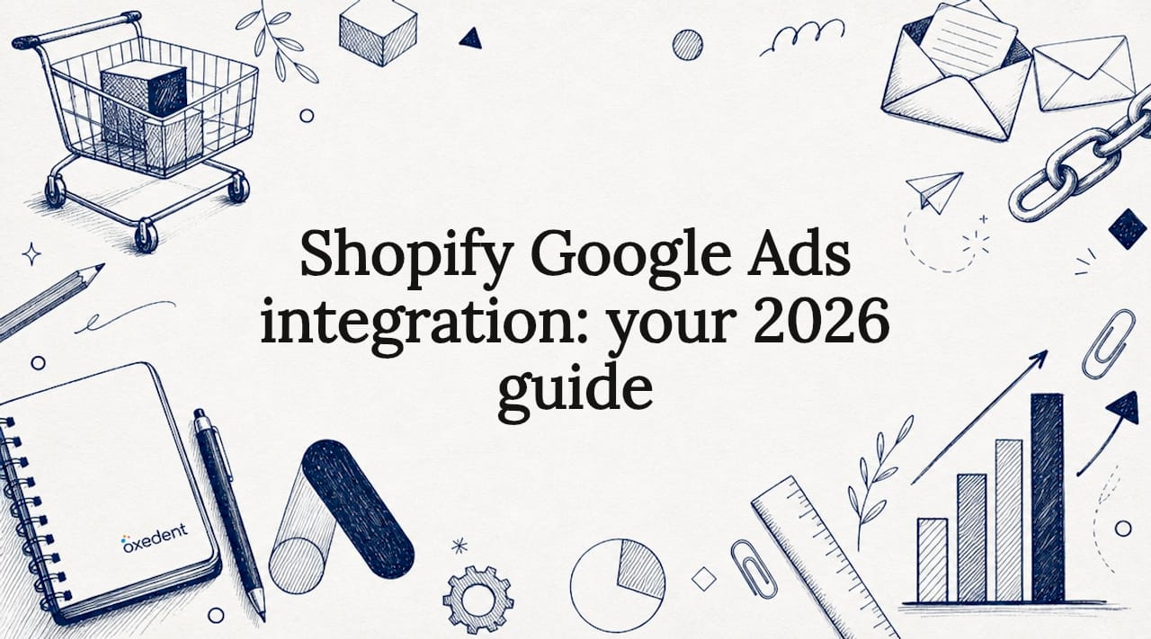 Decorative title card illustration for Shopify Google Ads integration