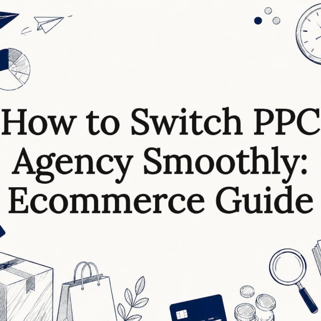 Decorative illustration framing article title about PPC agency switch