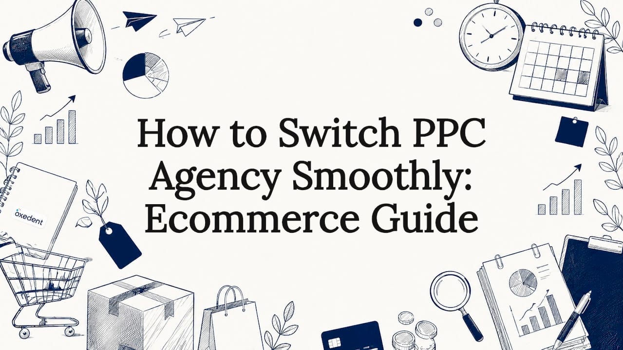 Decorative illustration framing article title about PPC agency switch