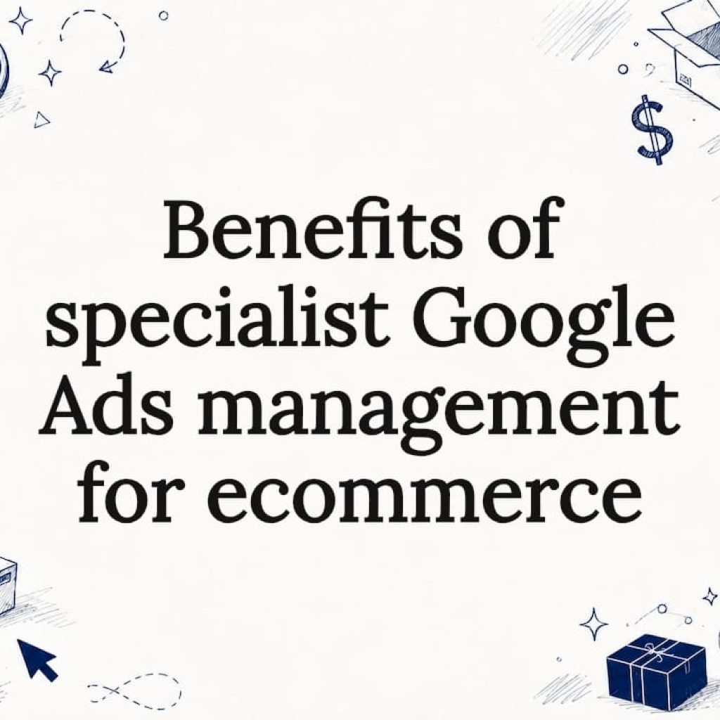 Decorative title card with ecommerce and ads icons