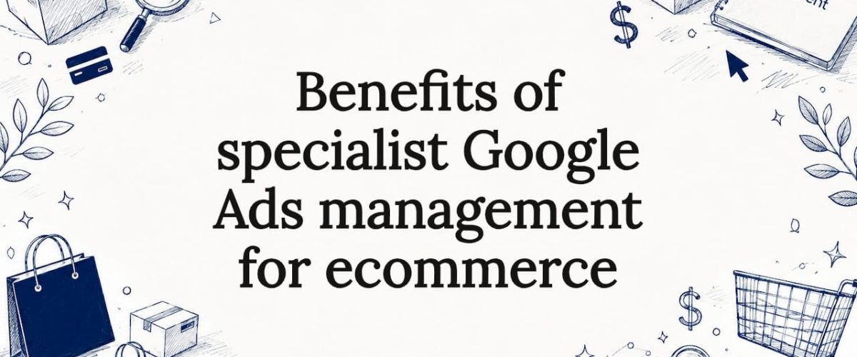 Decorative title card with ecommerce and ads icons