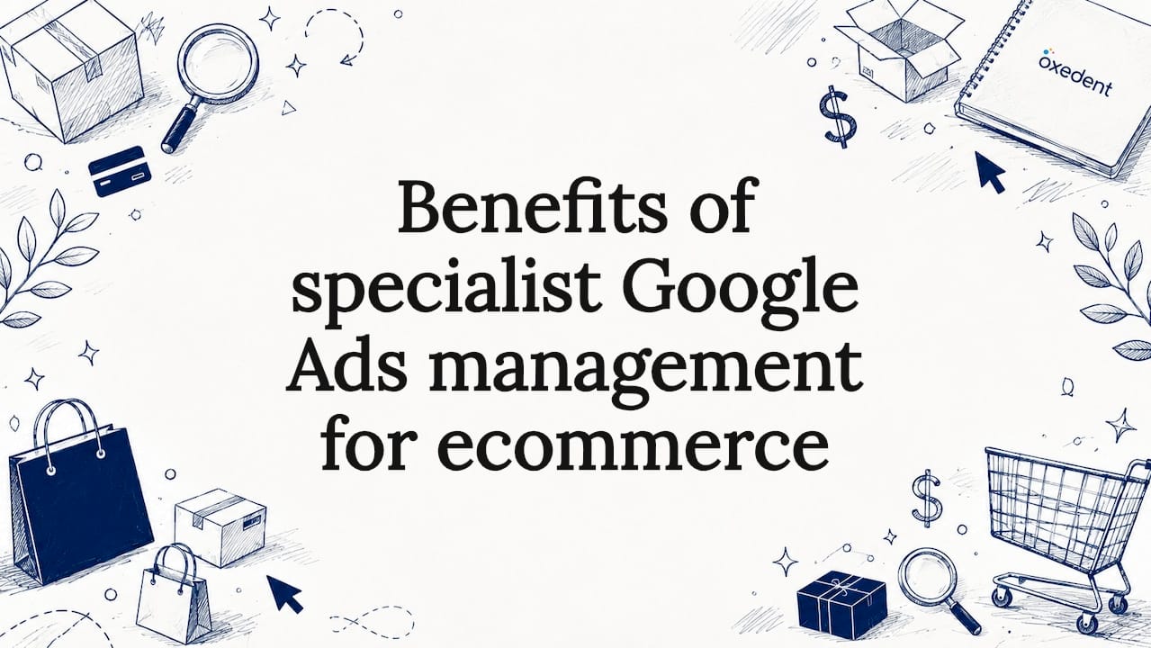 Decorative title card with ecommerce and ads icons