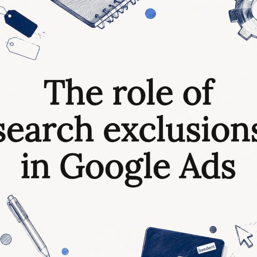 Decorative title card illustration for Google Ads search exclusions