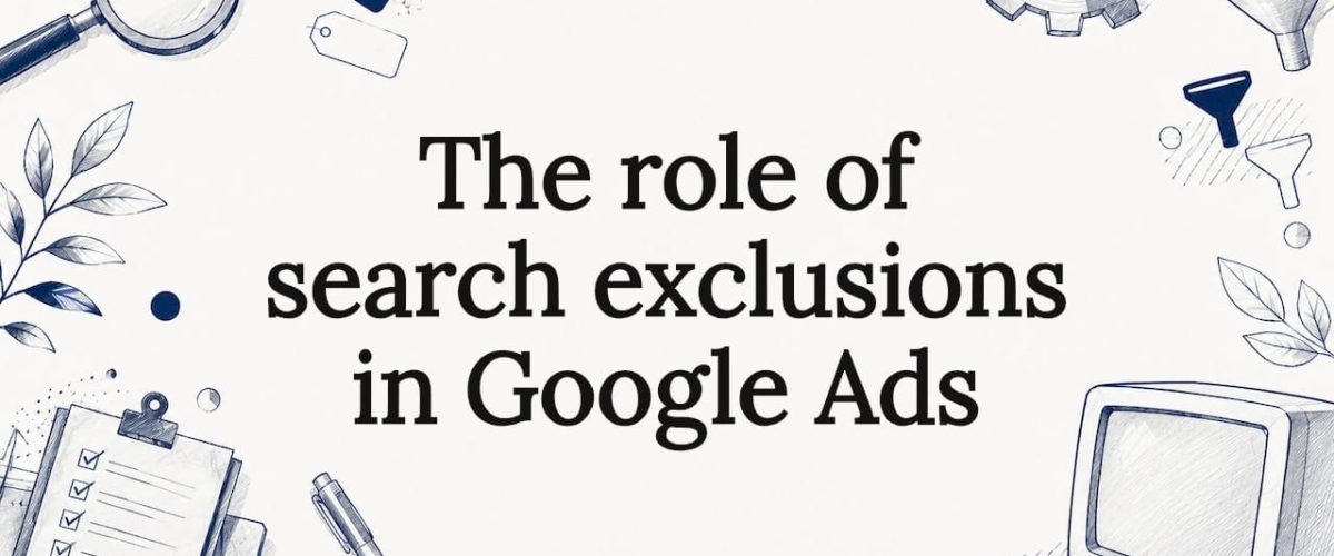Decorative title card illustration for Google Ads search exclusions