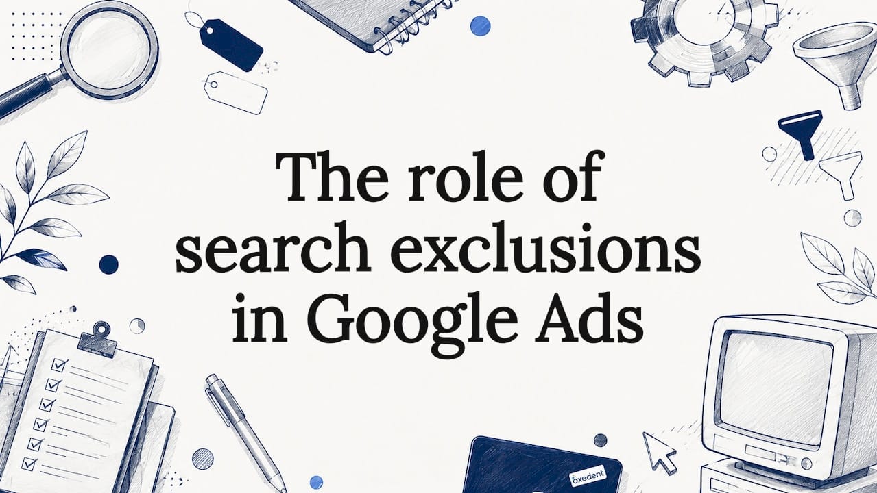 Decorative title card illustration for Google Ads search exclusions