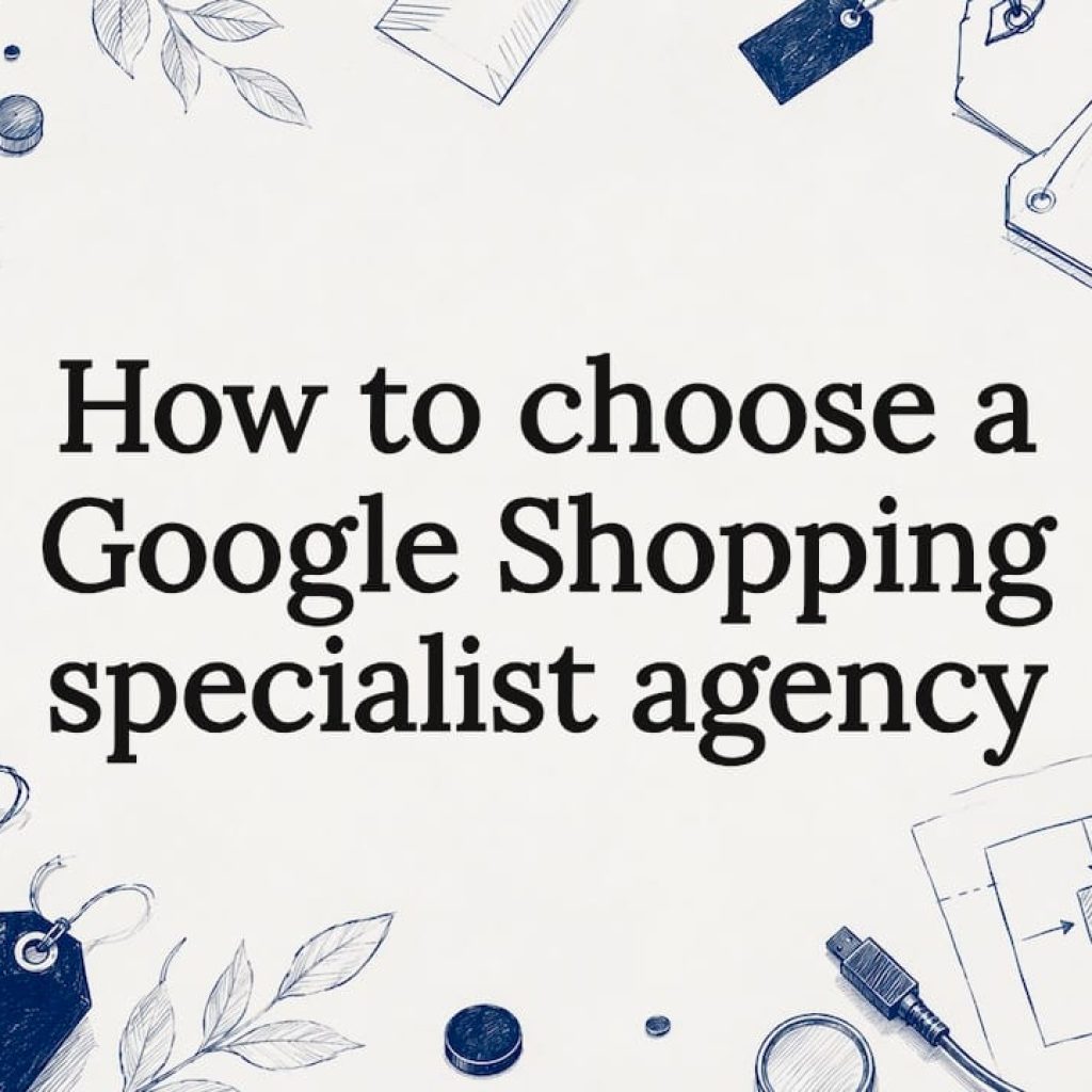 Decorative title card illustration for Google Shopping specialist article