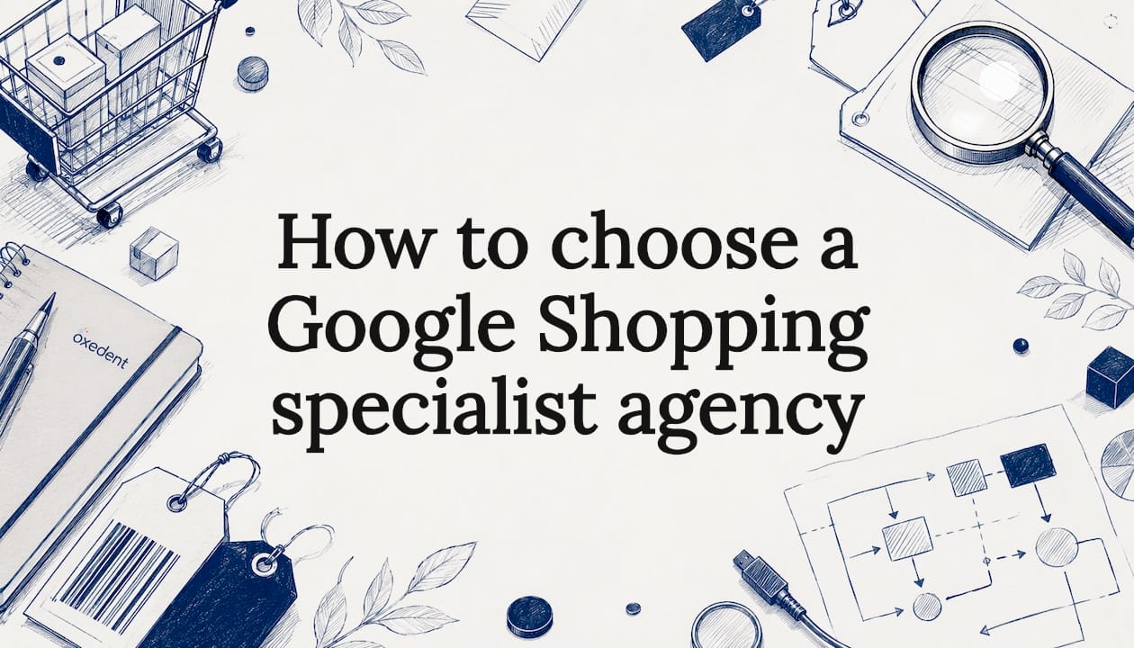 Decorative title card illustration for Google Shopping specialist article