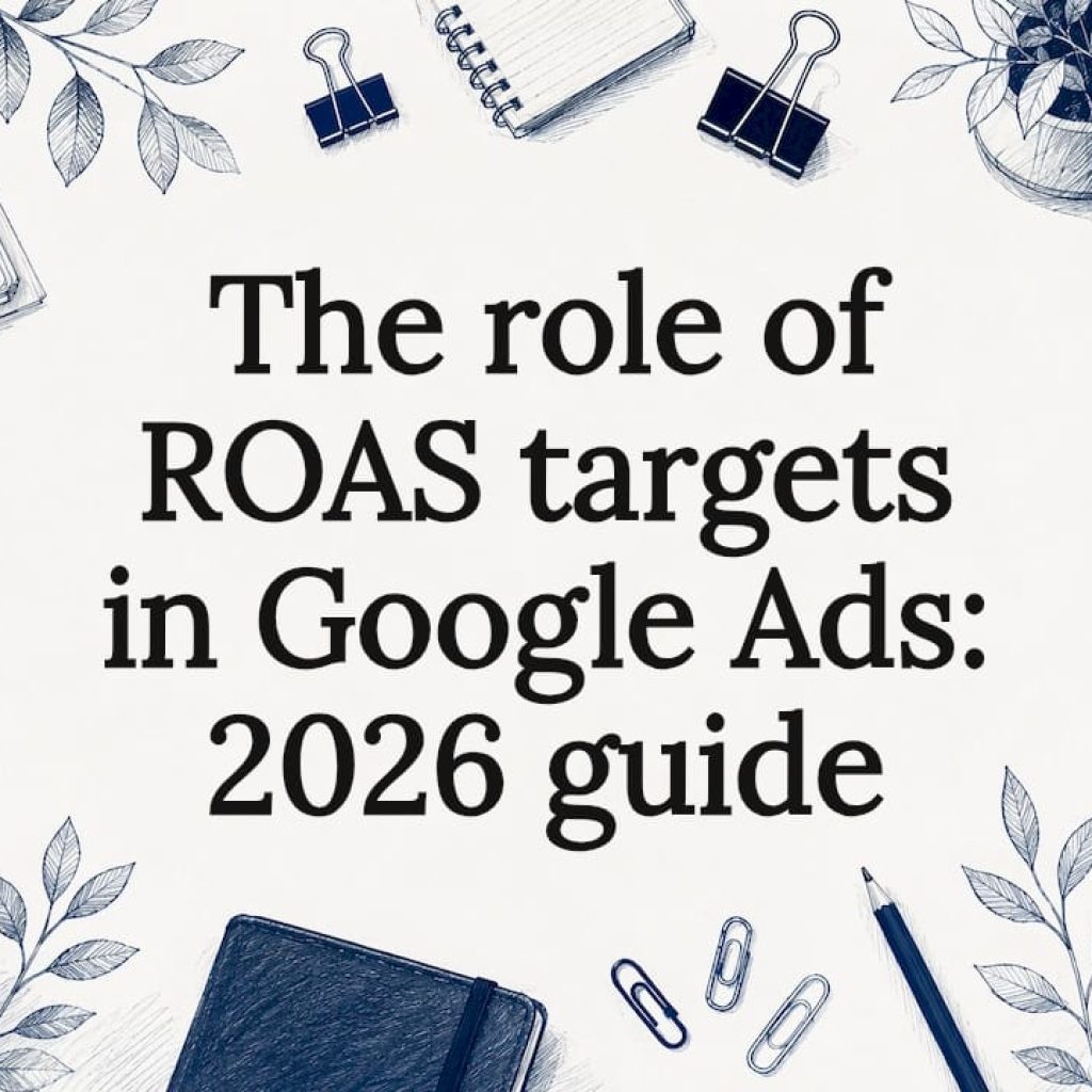 Decorative title card illustration with marketing elements