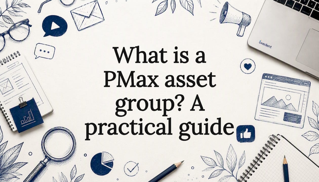 Decorative title card illustration for PMax asset group guide