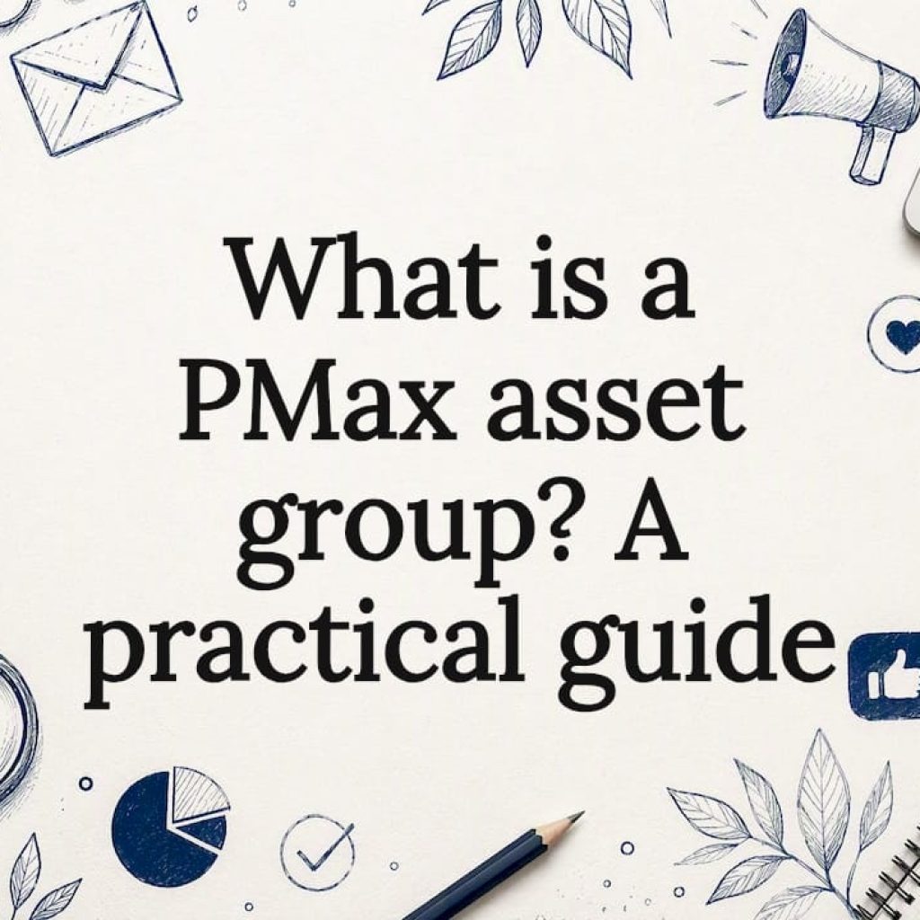 Decorative title card illustration for PMax asset group guide