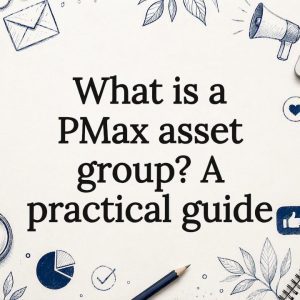 Decorative title card illustration for PMax asset group guide