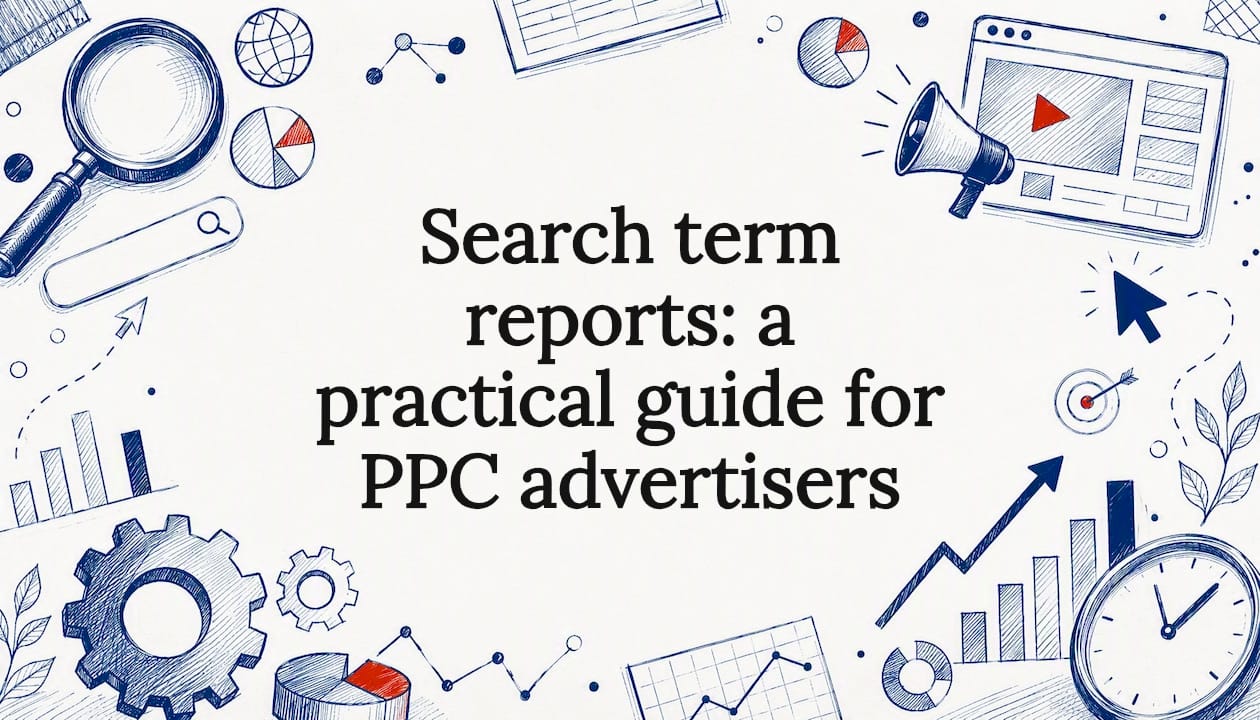 Decorative title card illustration for search term reports article