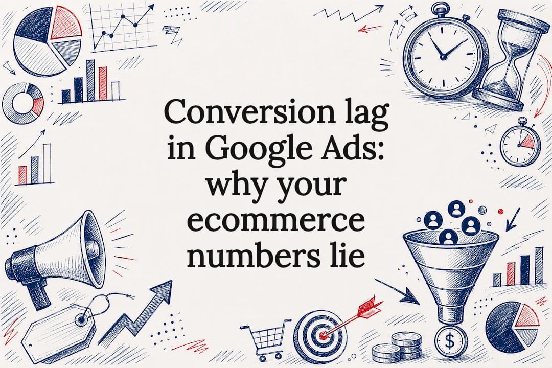 Decorative title card illustration for conversion lag article