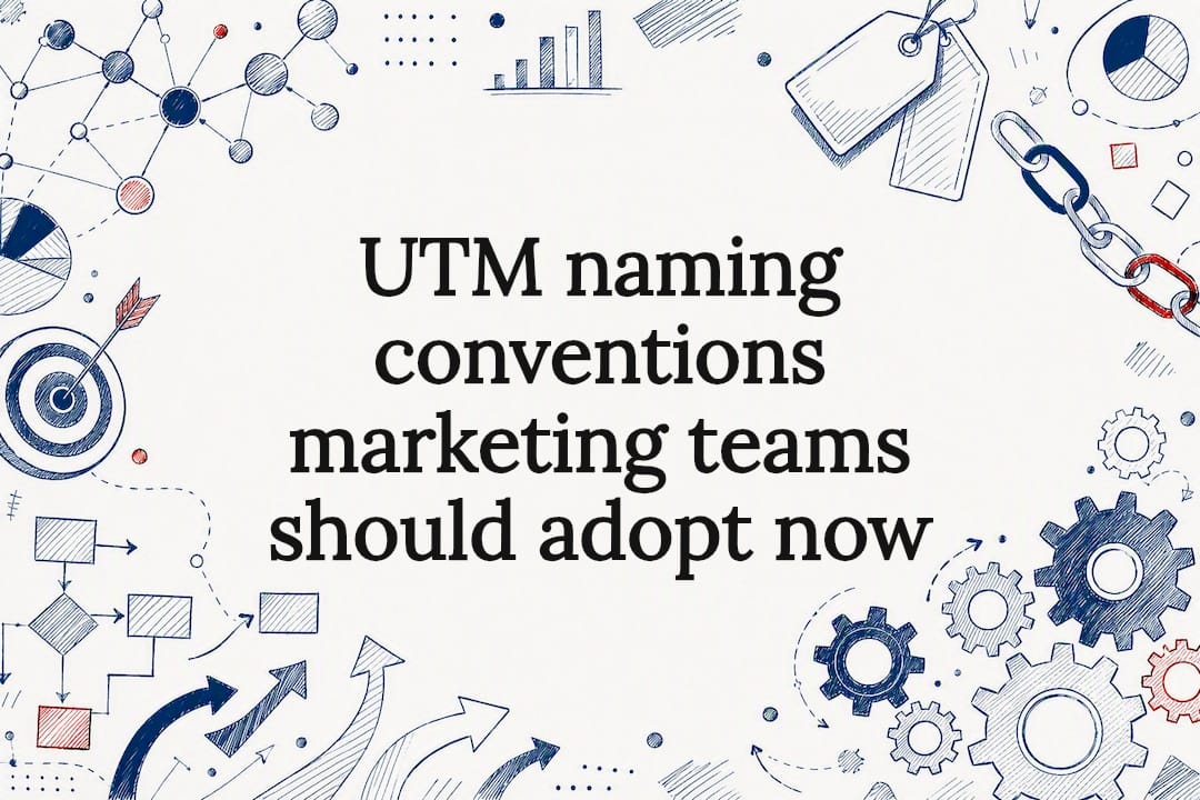 Decorative title card illustration for UTM naming conventions