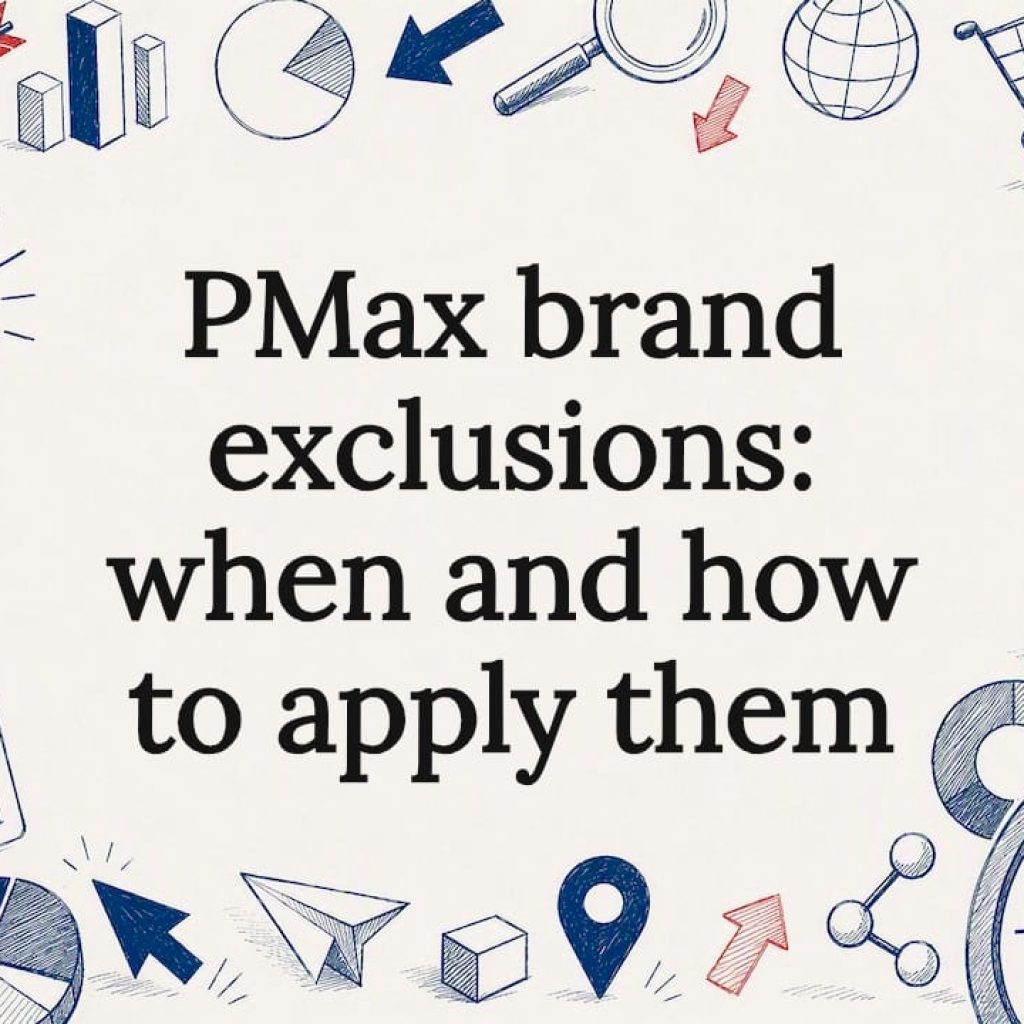 Decorative title card illustration with ecommerce marketing icons