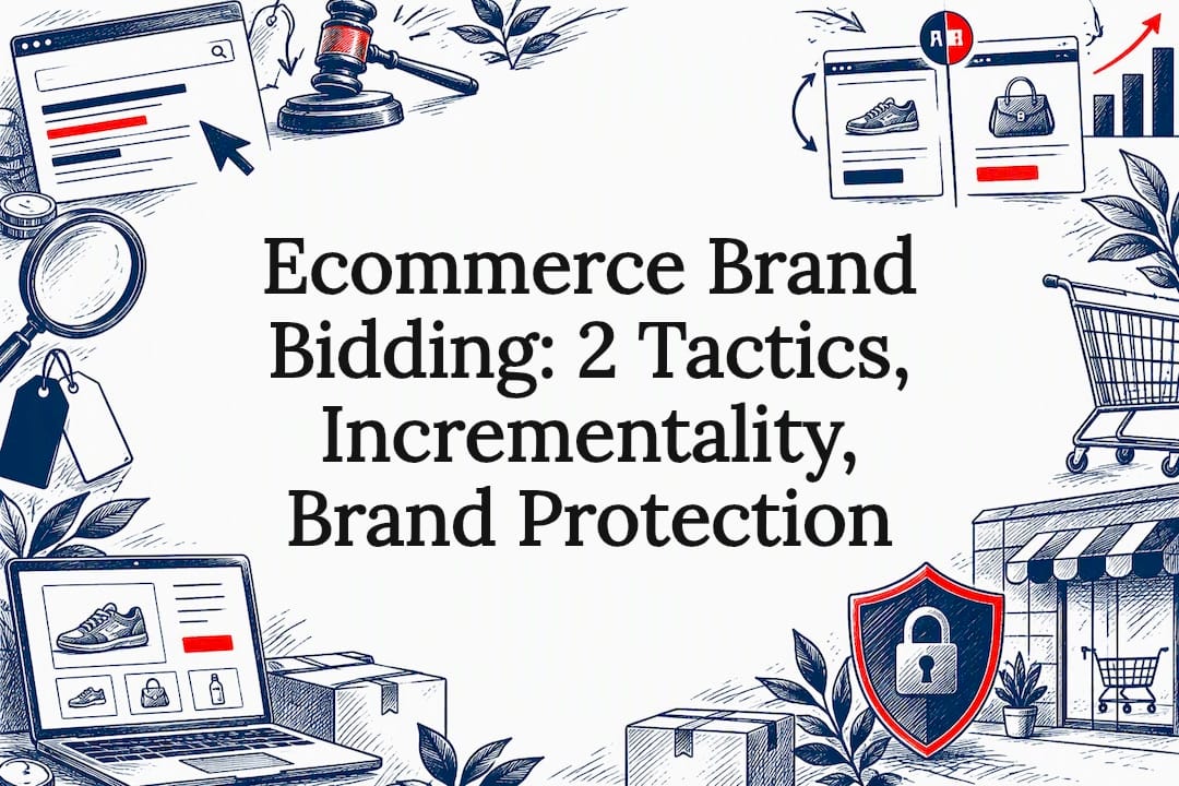 Brand bidding title card with ad and shield sketches